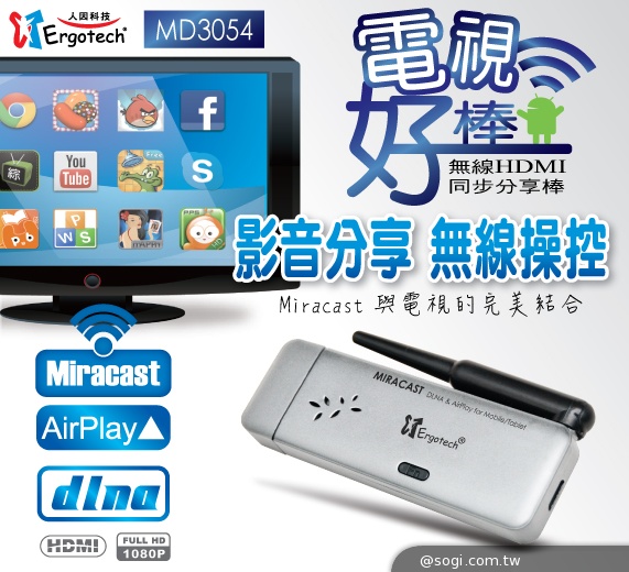 客廳抬頭族正流行「電視好棒 MD3054」無線HDMI同步分享