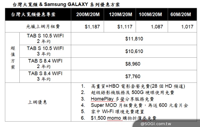 台灣大寬頻與Samsung GALAXY Tab S完美結合 影音享受無界線