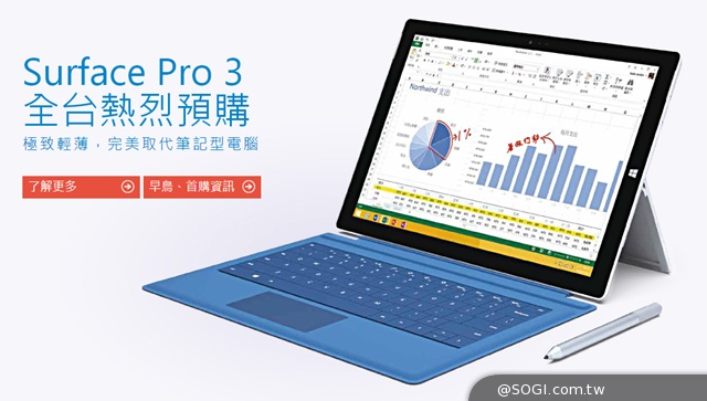 台灣微軟「Surface Pro 3百名限定首購好康3+1」8月29日晚上7點開賣